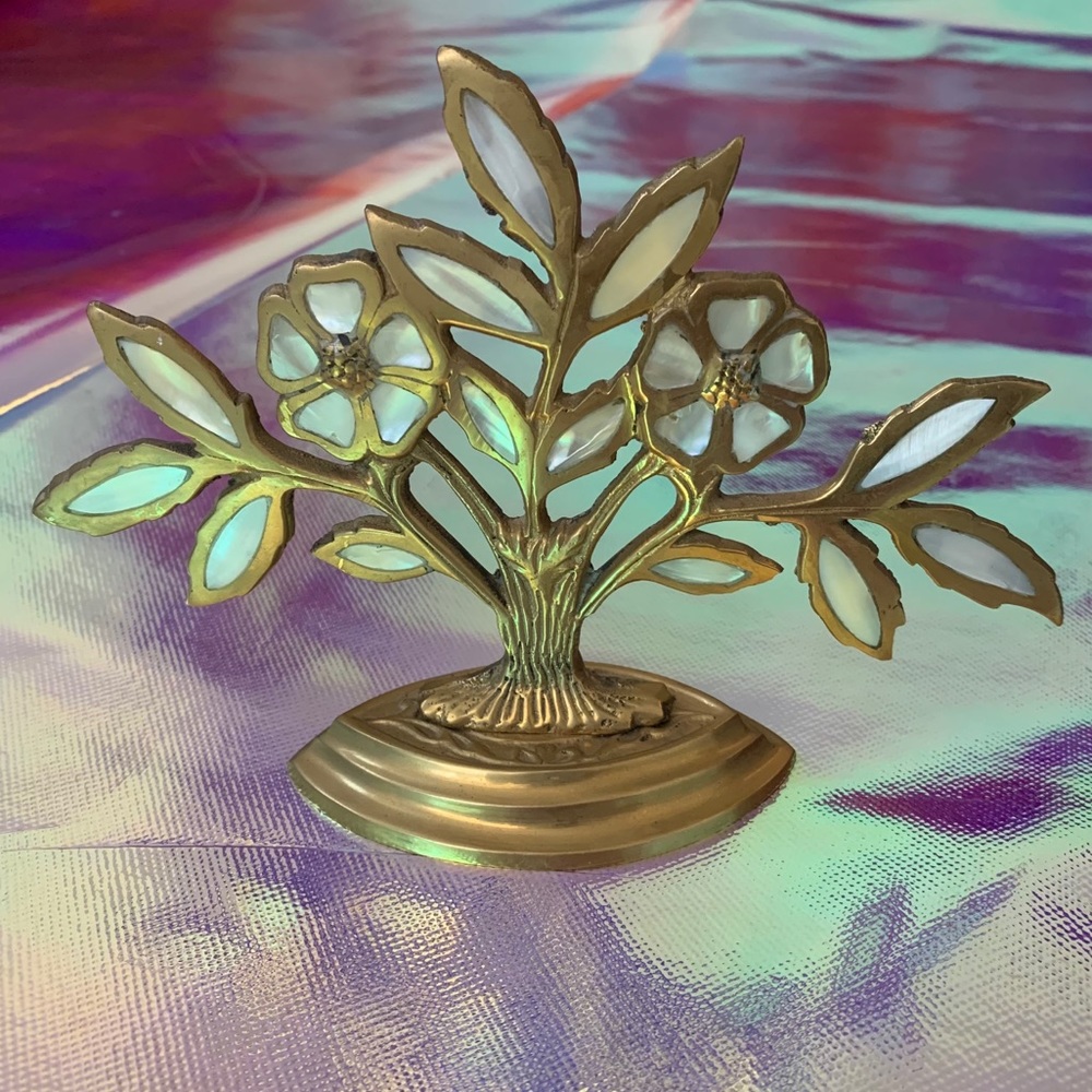 Vintage Brass Flower Tree Sculpture- Boho Decor
